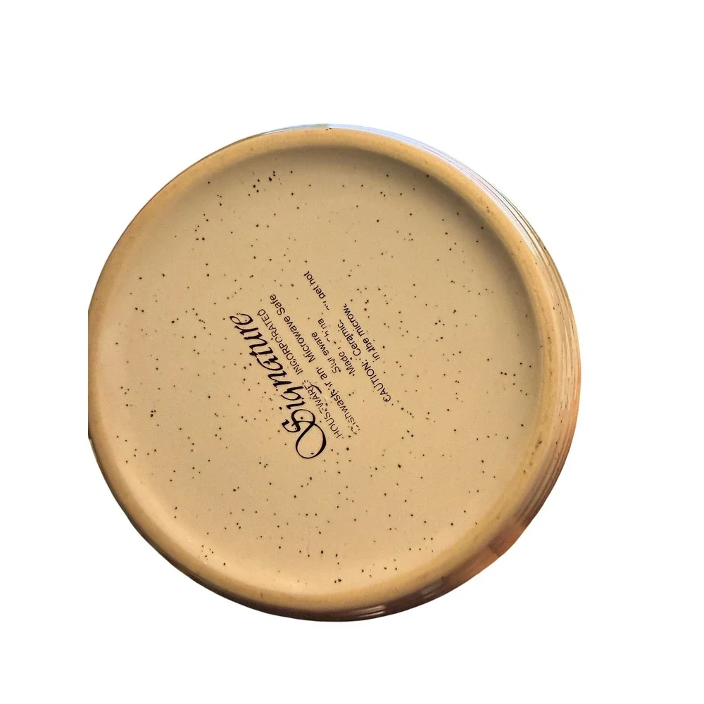 Signature Pet Bowl Dog Cat Cream Taupe Excellent Speckled Paw Print Ceramic